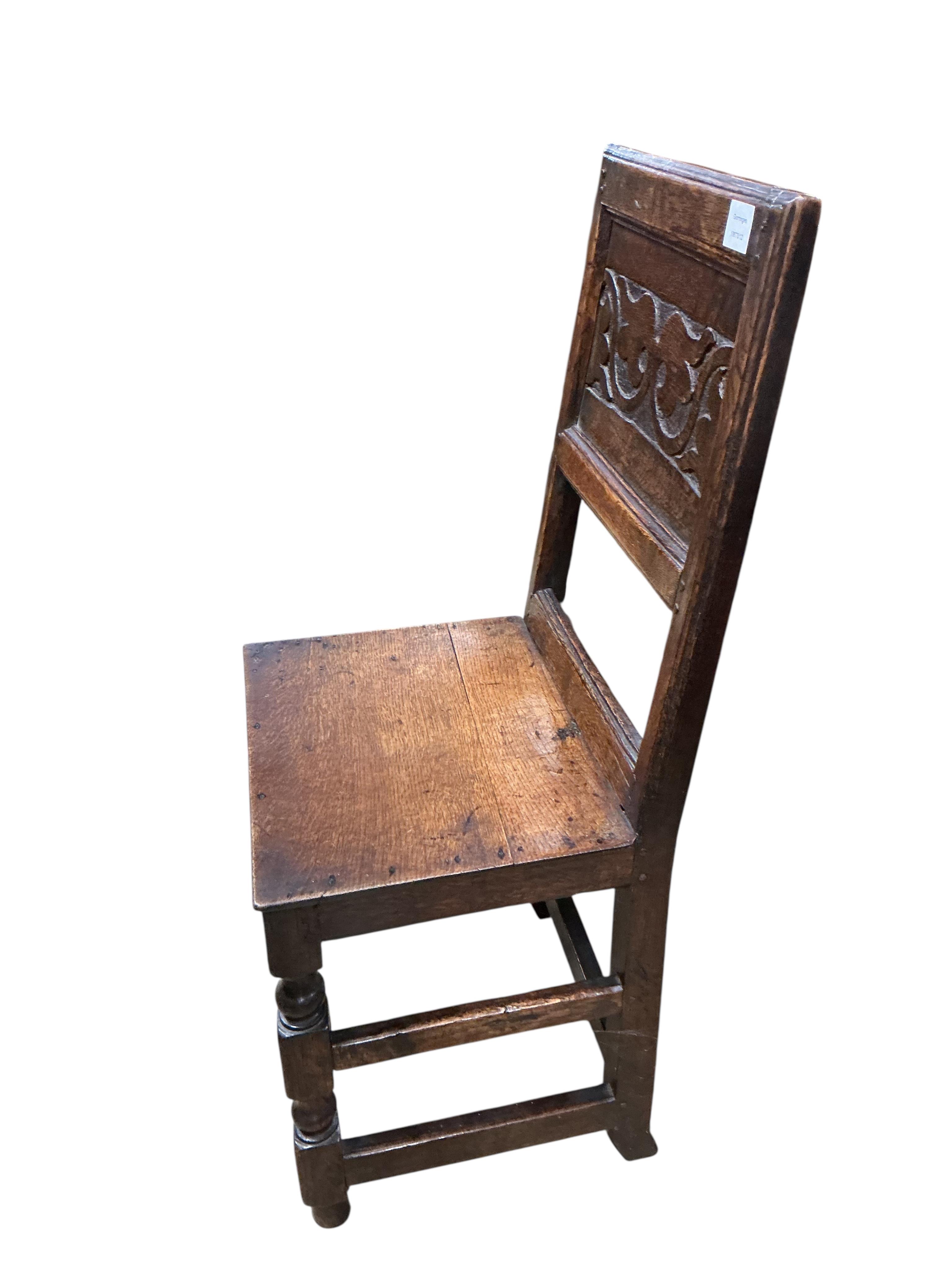 A late 17th century oak side chair, width 45cm, depth 37cm, height 100cm